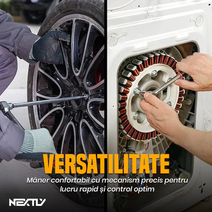 Trusă de Scule Profesională 108 Piese, Set Chei Tubulare cu Clichet 72 Dinți, Biți, Prelungitoare și Adaptoare, Oțel Crom-Vanadiu, Geanta de Transport, Ideală pentru Reparații Auto, Casă și Atelier - imagine 4