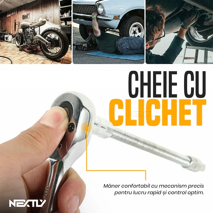 Trusă de Scule Profesională 108 Piese, Set Chei Tubulare cu Clichet 72 Dinți, Biți, Prelungitoare și Adaptoare, Oțel Crom-Vanadiu, Geanta de Transport, Ideală pentru Reparații Auto, Casă și Atelier - imagine 6